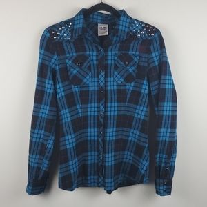 Harley Davidson Blue/Black Plaid Studded